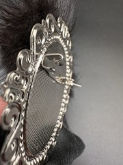 VTG Lady Face Brooch Pin Black Fur Feather Hat Faux Pearls Art Deco Statement