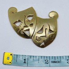 Abstract Comedy And Tradegy Masks Vintage Gold Tone Theatre Signed Ultra Craft
