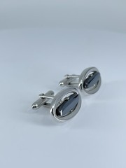 Vintage Swank hematite cufflinks long oval open silver tone design 3/4″
