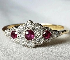 2Ct Art Deco Style Round Lab Created Ruby & Diamond Wedding 14k Gold Finish Ring