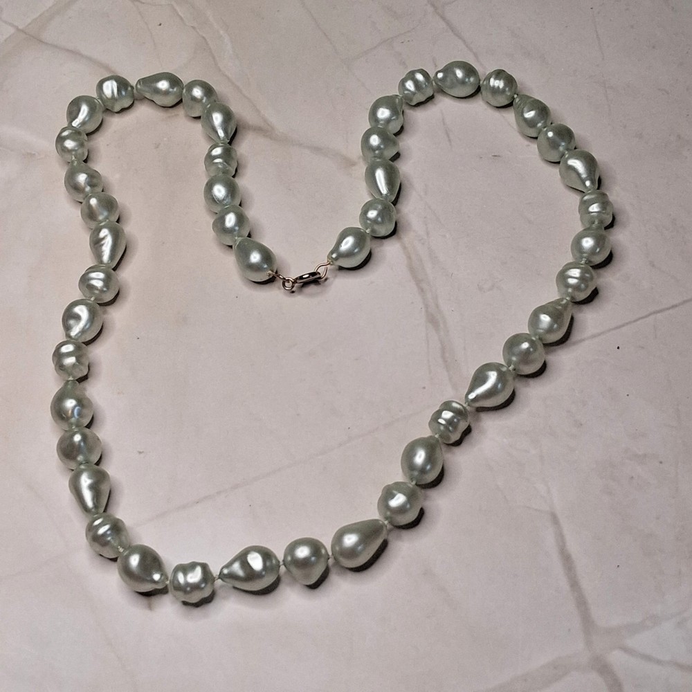 Baroque Pearl Necklace Irregular Iridescent Light Green Faux Pearl Beads Vintage
