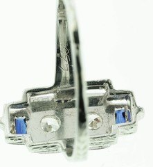 Antique 18K White Gold Mine Cut Diamond & Sapphire Engagement Ring Size 7