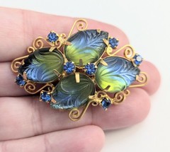 Vtg Juliana Style Molded Green Blue Givre Glass Rhinestone Costume Jewelry Set