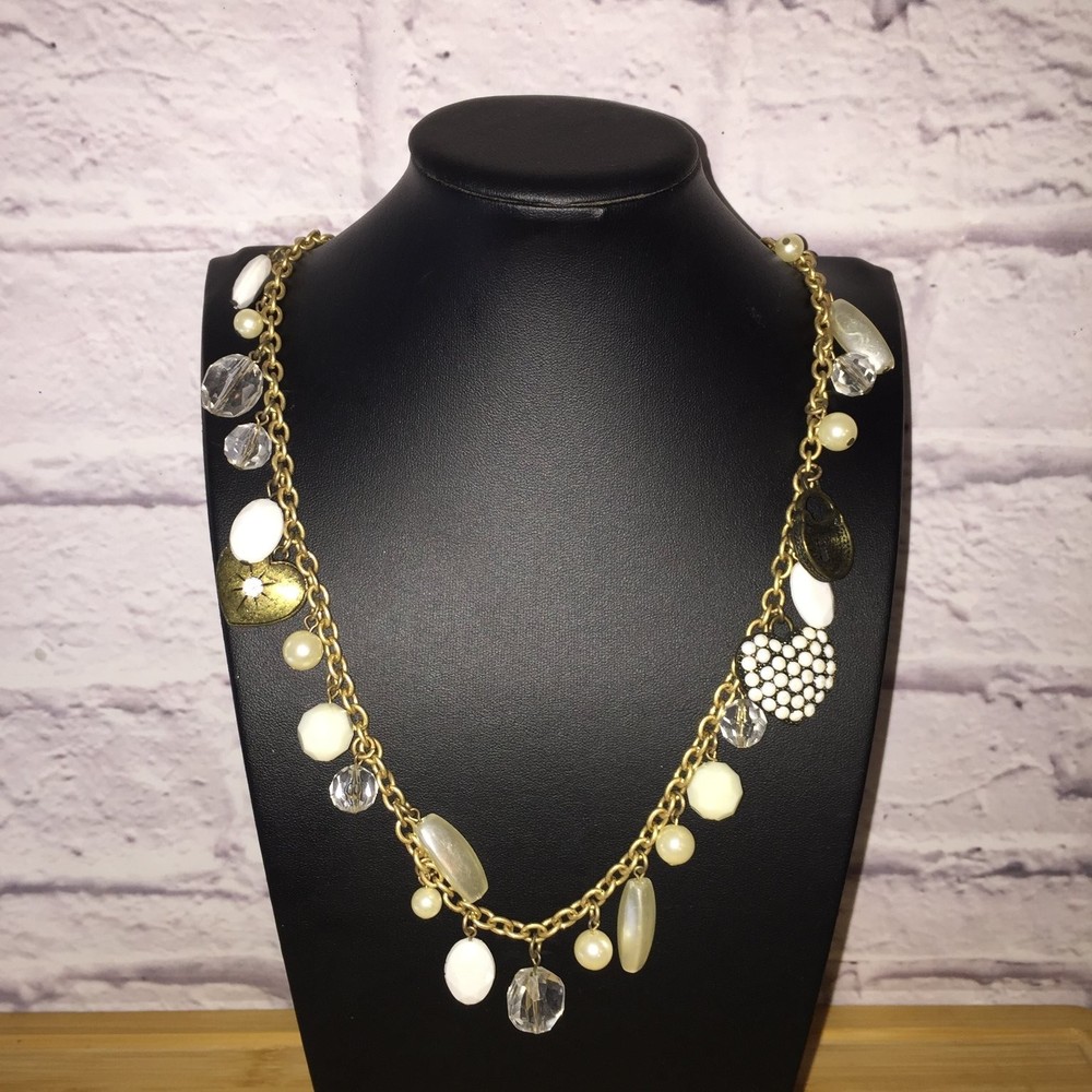 American Eagle Charm Necklace Gold Tone Faux Pearl Acrylic Statement Vintage Y2K