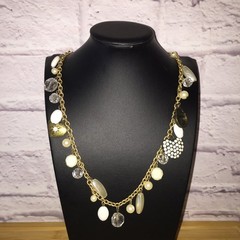 American Eagle Charm Necklace Gold Tone Faux Pearl Acrylic Statement Vintage Y2K