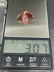 VTG GoldTone Red Pink Crystals Brooch (Use As Pendant) Clip On Earrings Set READ