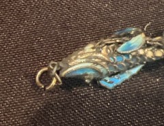 Vintage Flexible Fish Koi Blue Enamel Silver 2” Pendant