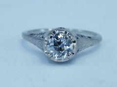 18k 1920’s Art Deco Old Euro Diamond .70 ct Solitaire RING Engagement Filigree