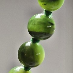 Vintage Nephrite Jade Necklace Spinach 18″ Hand Knotted 8mm Beads 14K Gold Clasp