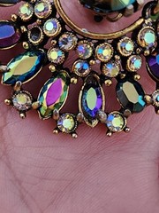 Vtg Hollycraft 1956 Peacock Blue Ab Clip Earrings Iridescent Glass Articulated