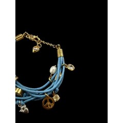 Vintage Y2K Juicy Couture Blue Cord Charm Bracelet Crown Peace Heart