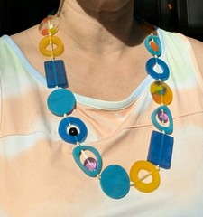 Chunky Vintage Mod Lucite Resin Statement Necklace – Geometric – Teal Blue…