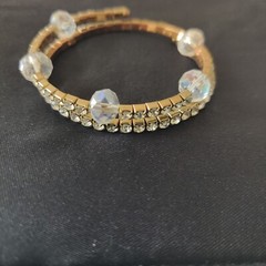 Womens Vintage Gold Tone Rhinestones & Crystal Beads Stretchable Bracelet