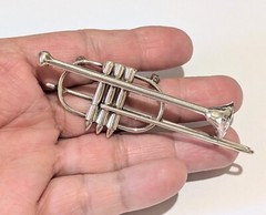 Vtg Solid Sterling Silver Trumpet Musical Instrument Horn 3.25″ Pin Brooch 21 Gr
