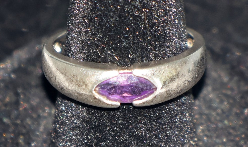 Vintage Ross Simons Sterling Silver East West Marquise Amethyst Dome Ring Size 5