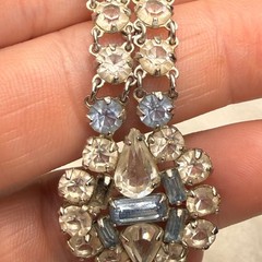 Vintage Rhinestone Tennis Bracelet Open Bezel Pale Blue 6.5” READ