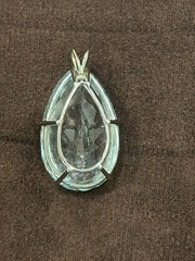 VTG 1970S 80S HUGE FAUX AQUA MARINE PENDANT STONE SILVER SETTING NECKLACE GEMS