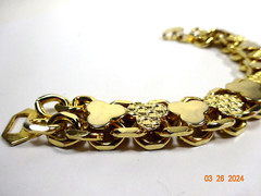 VINTAGE TWO TONE TEXTURE GOLD TONE CHAIN LINK 7″ BRACELET