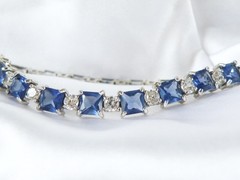 Sterling Silver 925 Simulated Large Sapphire Tennis Bracelet 7.5″