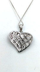 Vintage Pendant Necklace Sterling Silver Ruby Diamond Patriotic Love America
