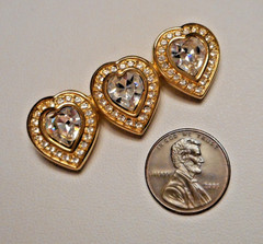 Vintage Swarovski Triple Heart Diamante Crystal Gold-tone Heart Brooch