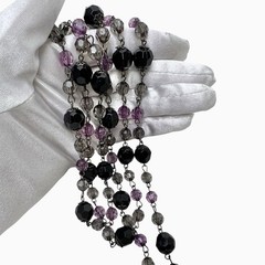 Rhinestone Necklaces Lot 2 Translucent Purple Black Faceted Sparkly Beaded Long