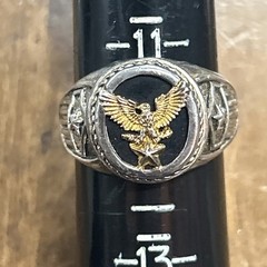 Vtg CC Sterling Silver gold tone American Eagle Onyx Signet Ring Sz 11.75 9.51G