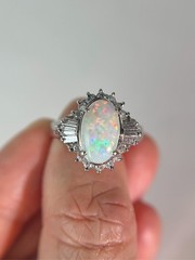 Full Fire Australian Opal with Diamond Halo Platinum Engagement Ring 7g V1159