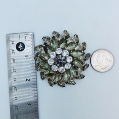 Vintage Smoky Gray Rhinestone Flower Burst Brooch Hollywood Regency Glamour