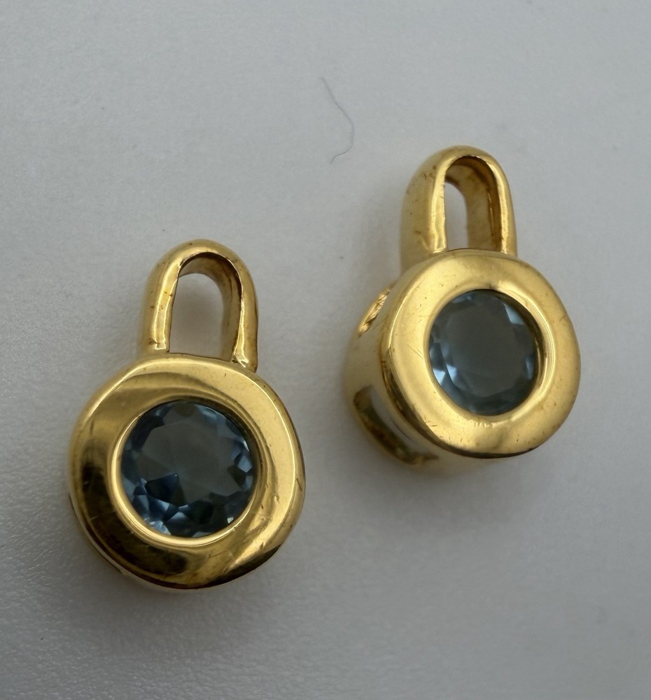 14k Gold Vermeil London Blue Topaz Earrings Charms For Pendant Bezel Setting