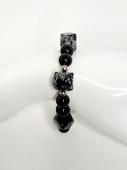 Vintage Black and Snowflake Round & Hexagonal Barrel Obsidian Bead Bracelet