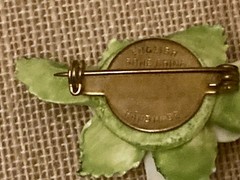 Vintage Handmade English Bone China White Daffodil Flower Brooch Pin
