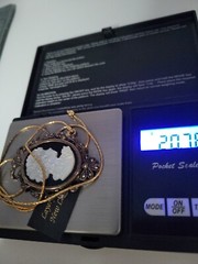 Vntg Cameo .925, marcasite, onyx, MOP pendant w/ new .925 goldplated chain.