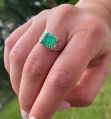 2.50Ct Art Deco Vintage Princess Lab Created Emerald 925 Silver Engagement Ring