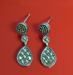 VTG 925 MC Teardrop Marcasite Earrings 1in Drop Sterling Silver 3gtw New Backs