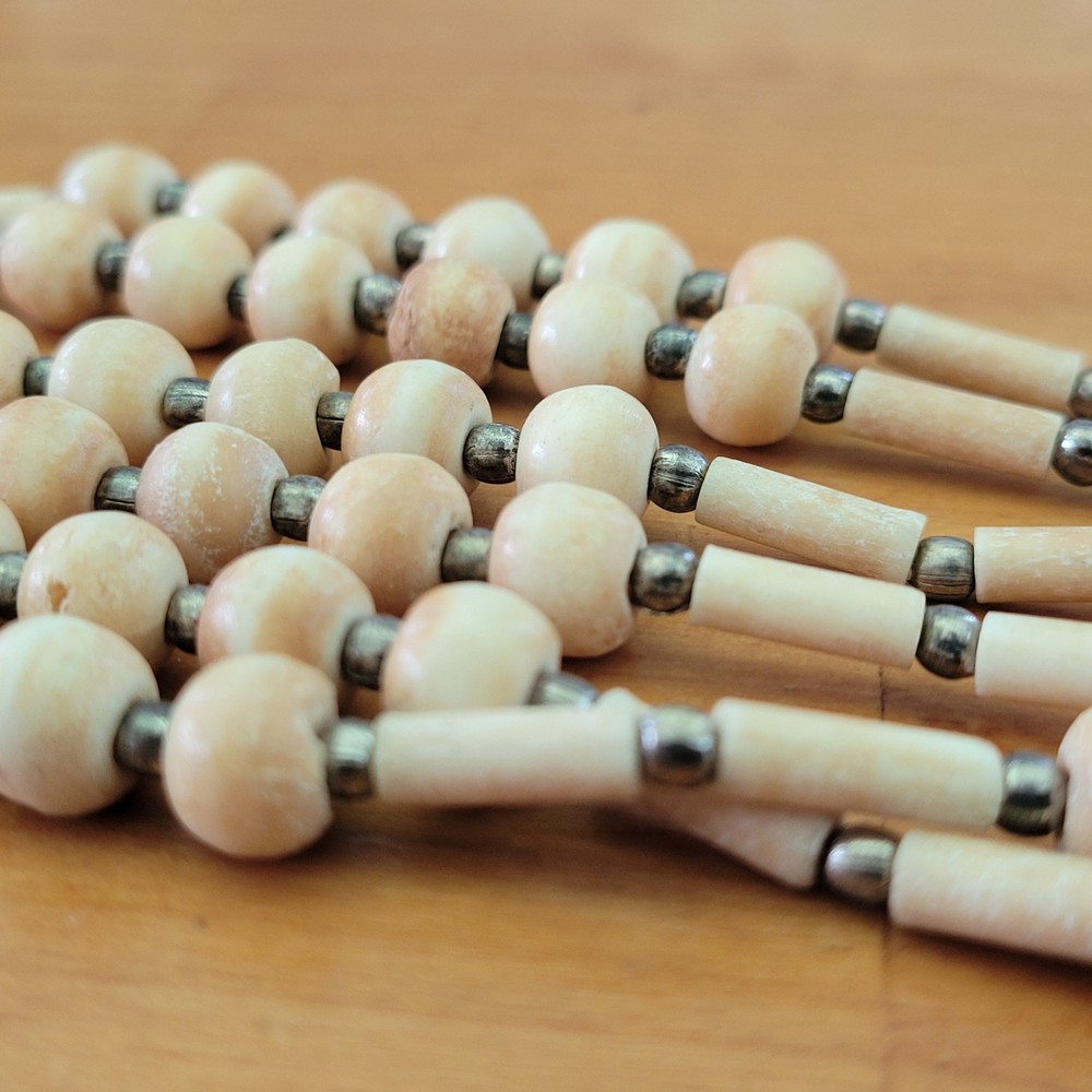 Vintage Boho 3 Strand Bone Bead Necklace Southwestern Tribal Hairpipe 26″