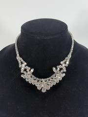 Vintage Rhinestone Crystal Silver-Tone BIB Statement Necklace Choker ~ 15-in