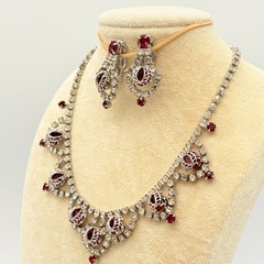 Vintage 1970s–80s Red Glass Rhinestone Formal Wear Necklace & Earring Set