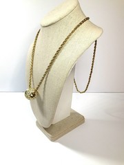Vintage Goldtone Clear Rhinestones Large Sliding BALL Pendant on 36” Chain