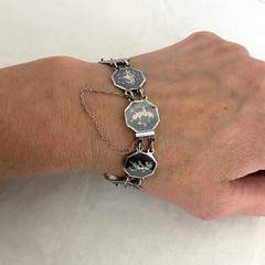VTG Siam Sterling Silver 925 Niello Black Enamel Panel Bracelet 6.75″