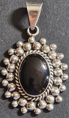 Vintage Sterling Silver & Black Onyx Oval Pendant Includes FREE Gift Bag!