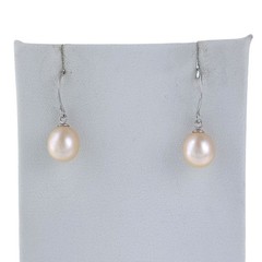 Vintage Sterling Silver 925 Teardrop Pink Pearl French Wire Dangle Earrings