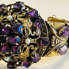 Sandor Amethyst Marquise Rhinestone & Pearls Ornate Sprung & Hinged Bracelet