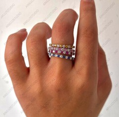 Pink, Blue, Yellow Sapphire Alternating Eternity Stacking Band Ring 14k Gold
