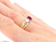 Antique and Vintage 1.29Ct Ruby and 0.60Ct Diamond 18k Yellow Gold Trilogy Ring