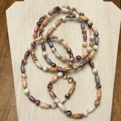 Stunning Vintage Estate Long Glass Beaded Necklace Varied Purple colors