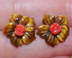 VINTAGE TIGERS EYE FLOWER JACKETS FOR EARRINGS USE WITH ANY STUDS