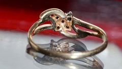 10k yellow gold ring natural diamond size 4.5 swirl vintage handmade 1.10g N3721