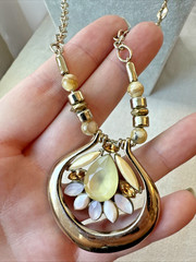 WHBM GOLD yellow y2k 1990s 2000s long Necklace Unique Stones Rhinestones chain