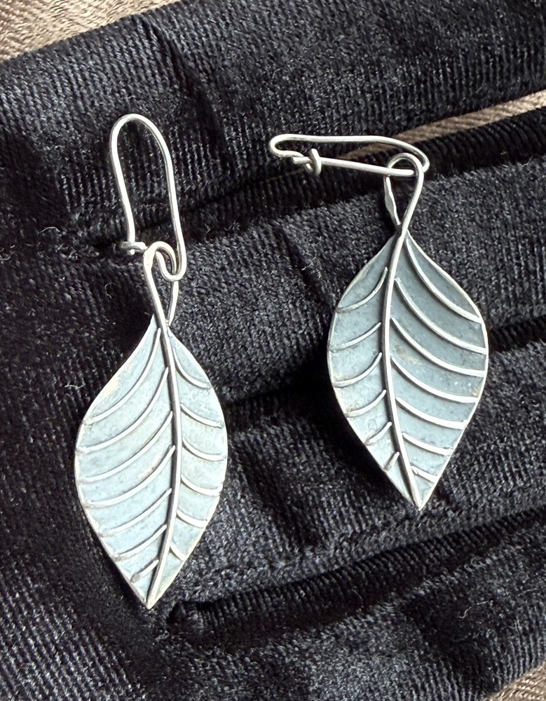 Vintage earrings “Leaf” Made in the USSR 875 silver